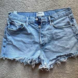 Agolde Distressed Light Blue Jean Shorts